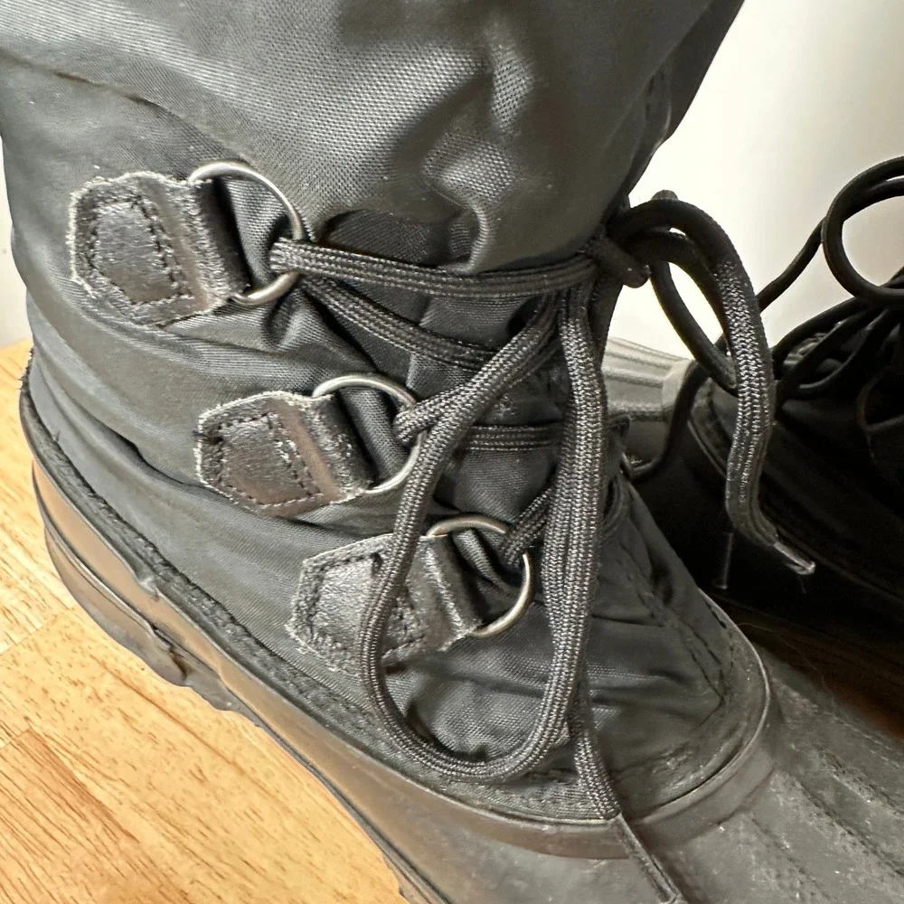 Vintage Black Sorel Snowlion Winter Boots Waterproof Nylon Rubber Canada Women 9 - Picture 6 of 11